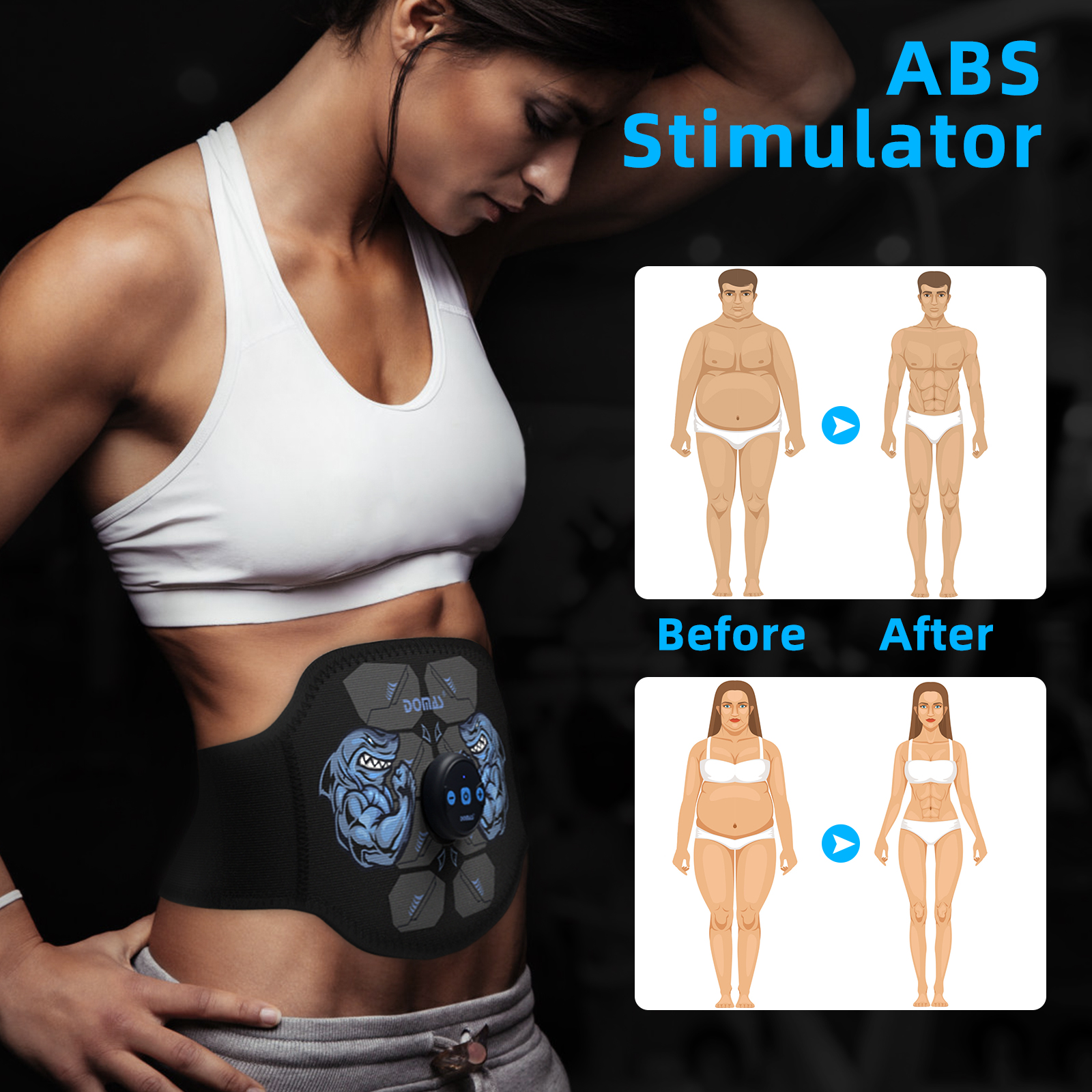 DOMAS Ab Belt Abdominal Muscle Toner- Abs Stimulator with 8 Modes Dual  Channel Electronic Abs Stimulating Belt EMS Muscle Toning Belt for Men  Women Training Device for Muscles Stomach Workout Massager 2022